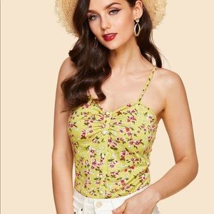 Showpo Ruched Yellow Floral Top
